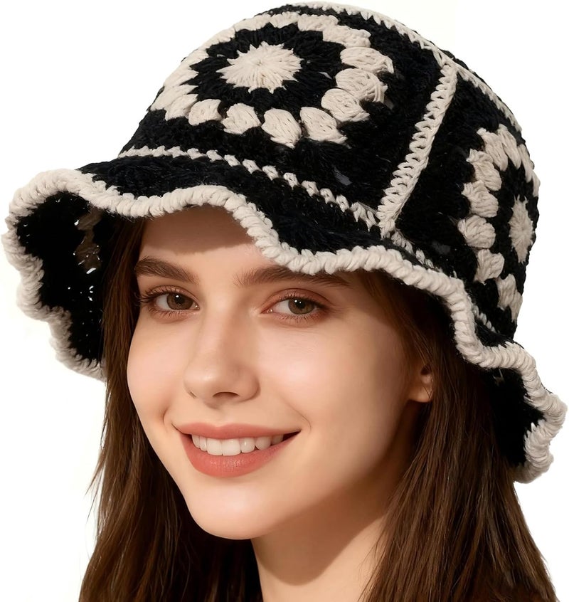 Busnos Crochet Bucket Hats for Women Handmade Hat Cute Foldable Knitted Hats for Women - Image 1